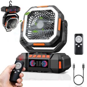 캠핑 팬 40000mAh 배터리 구동 팬 충전식 4단계 속도 조절 LED 랜턴 포함 - 휴대용 야외 냉풍기 텐트 팬