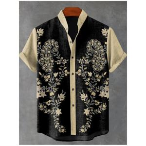 레트로 부족 토템 패턴 인쇄 남성용 리넨 Moslim Kleding Heren 패브릭 반팔 셔츠 캐주얼 스트리트 트렌드 캐주얼 셔츠