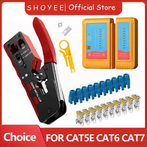 Rj45 Rj12 Rj11 패스 스루 압착 펜치 Cat7 Cat6 Cat6A Cat5 Cat5e 스트리핑 압착 도구(8P/6P 이더넷 커넥터 포함)