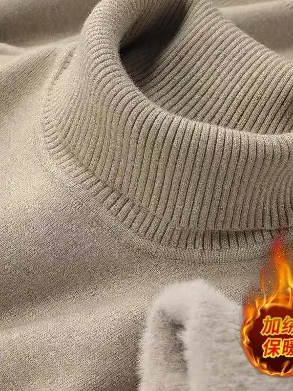 두꺼운 플리스 안감 일체형 벨벳 하이 칼라 남성 기본 셔츠 캐주얼 가을 겨울 니트 스웨터 패션 도시 스타일