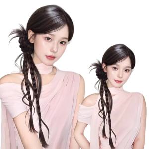 50cm 레이지 내추럴 치킨 페더 합성 헤드 가발 클립 스윗 걸 트위스트 브레이드 가발 포니테일