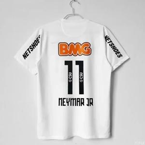 바시리카 산토스 저지 홈 네이마르 No. 11 반팔 팬 버전 레트로 축구 유니폼 3D 인쇄 통기성 남성 티셔츠