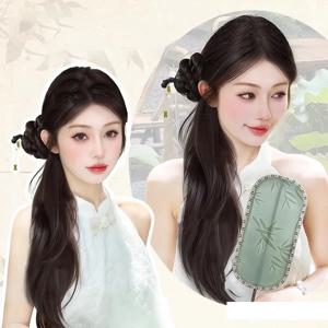 45cm 중국 스타일 사이드 합성 포니테일 브레이드 가발 클립 여성 자연 곱슬 푹신한 머리 확장