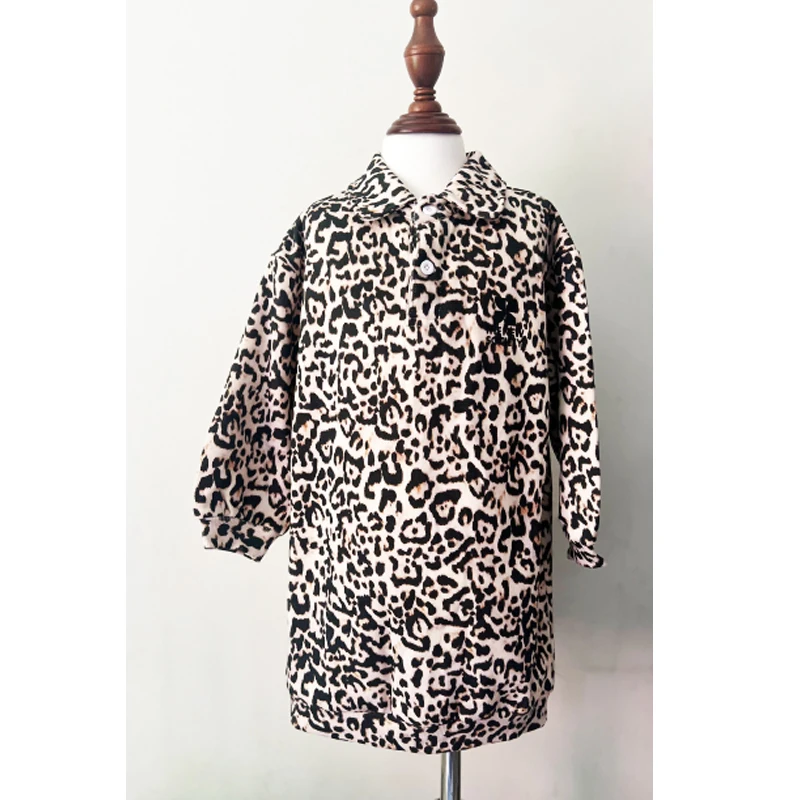 아동복 AW25 TNS 여아 귀여운 레오파드 프린트 긴팔 폴로 스웨트셔츠 드레스