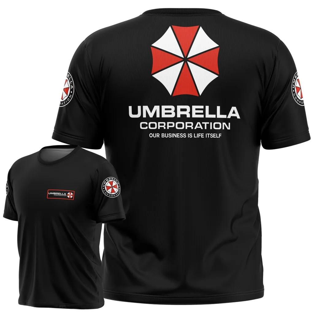 Resident Evil Umbrella Corporation 티셔츠 - 검정색 상징적인 로고 및 슬로건 3D 프린트 게임 팬에게 딱 맞습니다.