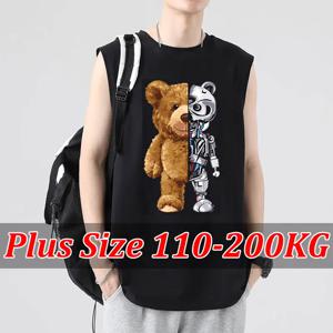 남성용 순면 베스트 플러스 사이즈 14XL 12XL 10XL 빈티지 록 슬리브리스 베스트 티셔츠 110-200KG 탱크탑 짐 티 남성 의류