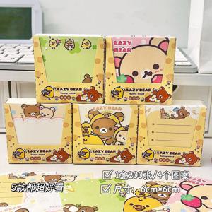 200PCS Rilakkuma 박스형 스티커 메모 귀여운 휴식 곰 만화 메시지 종이 사무실 학교 용품 학생 학습 문구 선물