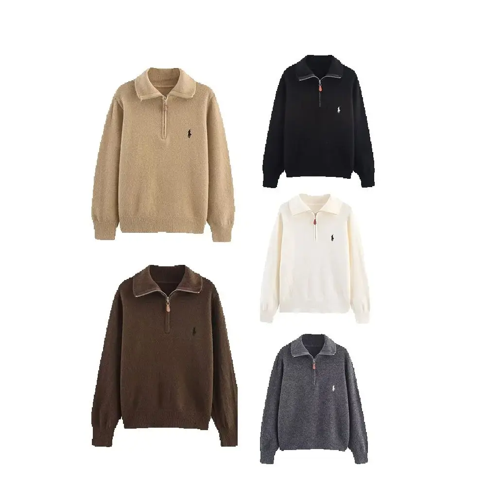 하프 지퍼 하이엔드 풀오버 스웨터, 봄 신상품, 솔리드 컬러 게으른 스타일 탑, 여성 의류