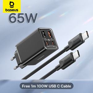 【신상품】베이스어스 65W USB C 충전기 GaN 충전기 QC PD 충전 지원 휴대용 고속 충전기 (아이폰 17, 16, 15, 노트북용)