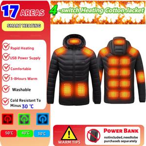 17/21 발열 재킷 파카 4 스위치 전기 발열 재킷 남성용 발열 코트 여성용 USB 발열 소프트 패딩 재킷 캠핑용