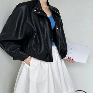 멋진 가죽 재킷 여성용 모터사이클 스타일 프로틴 가죽 봄 가을 신상 유럽 패션 루즈핏 긴팔 지퍼