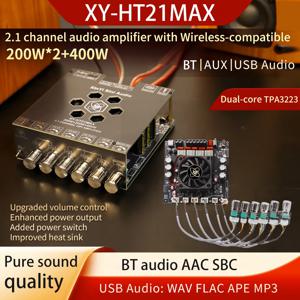 XY-HT21 2.1 채널 디지털 오디오 증폭기 듀얼 코어 TPA3223 200W*2+400W 블루투스 파워 앰프 업그레이드된 고음역 서브우퍼