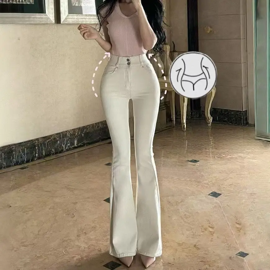 하이웨이스트 플레어 진 여성용 긴 바지 2025년 봄 한국 스타일 심플 디자인 힙업 슬림 앵클 길이 트렌디