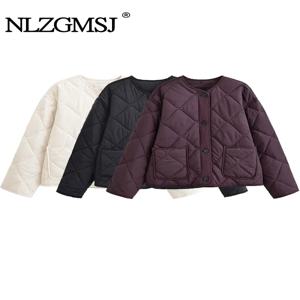 Nlzgmsj 가을 겨울 여성용 솔리드 싱글 브레스티드 O넥 재킷 패션 긴 소매 코트 스트리트 캐주얼 숏 재킷