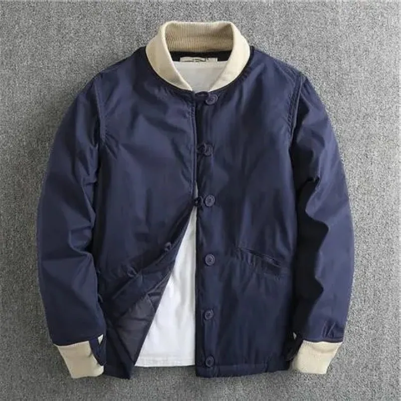 남성 패션 캐주얼 면 재킷 야구 스타일 코트 따뜻함 젊은 감각 짧은 스탠다드 핏 싱글 버튼 단색 가을 겨울 신상품