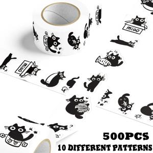 500pcs 만화 검은 고양이 롤 롤 스티커 노트북 스크랩북 일기 장식 기타 헬멧 워터 컵 DIY 스티커