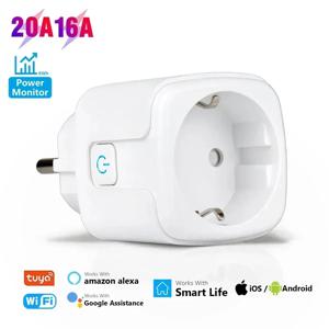 16A/20A EU WiFi 스마트 플러그 투야 소켓, 전력 모니터링 기능, 스마트 라이프 앱 원격 제어, 음성 명령, Alexa 및 Google 연동