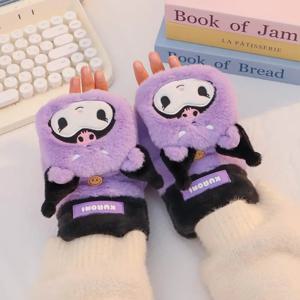 카와이 마이 멜로디 플러시 플랩 자수 장갑 시나모롤 산리오 애니메이션 귀여운 헬로 키티 겨울 두꺼운 따뜻한 장갑 소녀 선물