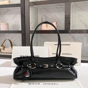 MaJhosel 레트로 볼링 백 대용량 오일 왁스 가죽 베개 모양 소프트 숄더 백 여성용 캐주얼 스타일 2025 가을 신상