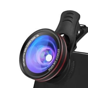 2가지 기능 모바일 폰 렌즈 0.45X 와이드 앵글 렌즈 & 12.5X 매크로 HD 카메라 렌즈 아이폰 안드로이드 폰용 범용