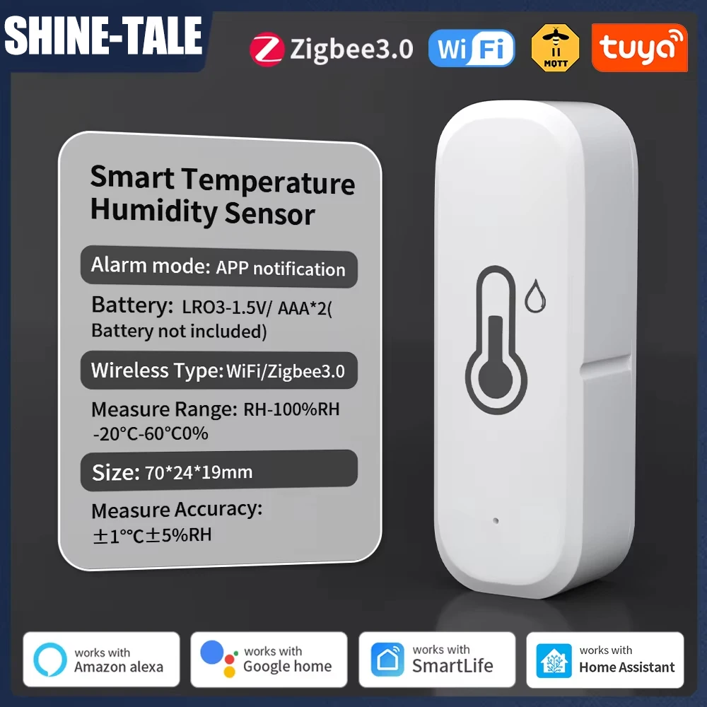 WIFI/Zigbee 스마트 홈 자동화 스마트 온도 습도 센서 실시간 앱 경고 원격 제어 Alexa Google Assistant