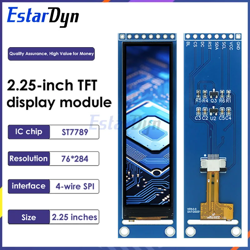 Estardyn 2.25인치 TFT LCD ST7789 소형 화면 76*284 모듈 LCD 전체보기 SPI 컬러 화면