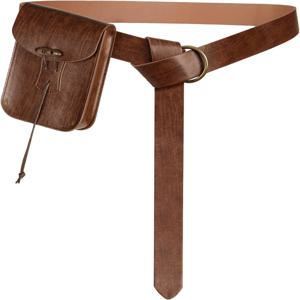 르네상스 벨트 파우치, 중세 해적 코스프레 액세서리 (LARP용), 빈티지 가죽 허리 가방 (레노 페어 벨트 포함, 브라운)