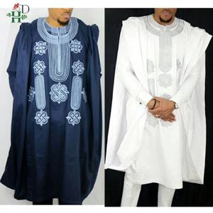 H & D 남성용 아프리카 정장 가운 셔츠 바지 세트 긴 소매 탑 자수 Agbada Clothes Boubou Africain Homme Traditional Robes
