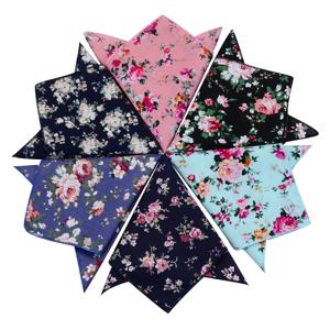 Ricnais 클래식 빈티지 플로랄 코튼 포켓 스퀘어 레드 블루 프린트 손수건, 남성 여성 가슴 의상 손수건 22cm x 22cm