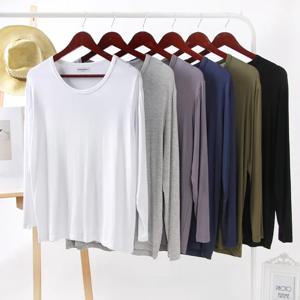 남성용 라운드넥 잠옷, 긴팔 캐주얼 티셔츠, 루즈한 단색 상의, 홈 서비스 수면복, 라지 사이즈, 신상 모달