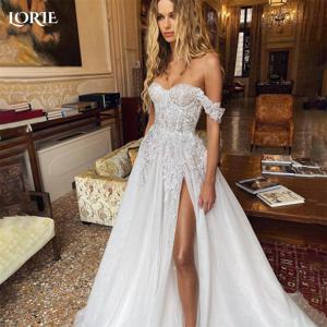 LORIE 우아한 반짝이 레이스 웨딩 드레스 오프 어깨 반짝 이는 아플리케 섹시한 사이드 슬릿 신부 가운 공주 신부 드레스 맞춤형