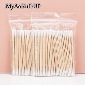 100/300Pcs 일회용 초소형 면봉 브러시 린트 프리 마이크로 우드 메이크업 브러쉬 속눈썹 연장 접착제 제거 도구