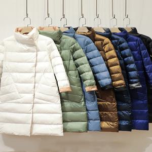 2025 여성 양면 다운 롱 자켓 화이트 오리 다운 코트 겨울 더블 브레스트 따뜻한 파카 스노우 아웃웨어