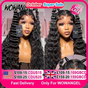 Wowangel 13x6 HD 레이스 정면 가발 느슨한 딥 웨이브 가발 멜트 스킨 34 인치 HD 레이스 프론트 인간의 머리 가발 브라질 머리 사전 뽑아