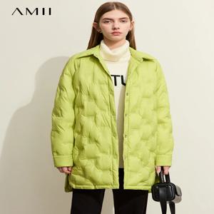 AMII 미니멀리스트 셔츠 타입 여성용 다운 퍼퍼 코트, 2023 라이트 웜 재킷, 겨울 아우터, 솔리드 패딩 코트, 여성 12324058, 신상