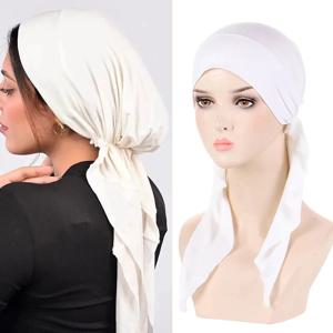 Fahion 이슬람 Hijab 모자 여성용 Headscarf 모자 Chemo 모자 헤어 케어 솔리드 컬러 터번 보닛 조절 가능