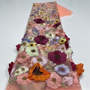 최신 아프리카 3D 꽃 레이스 패브릭 자 수 프랑스어 메쉬 레이스 패브릭 장식 조각 신랑 나이지리아 얇은 명주 그물 레이스 파티 XT4121