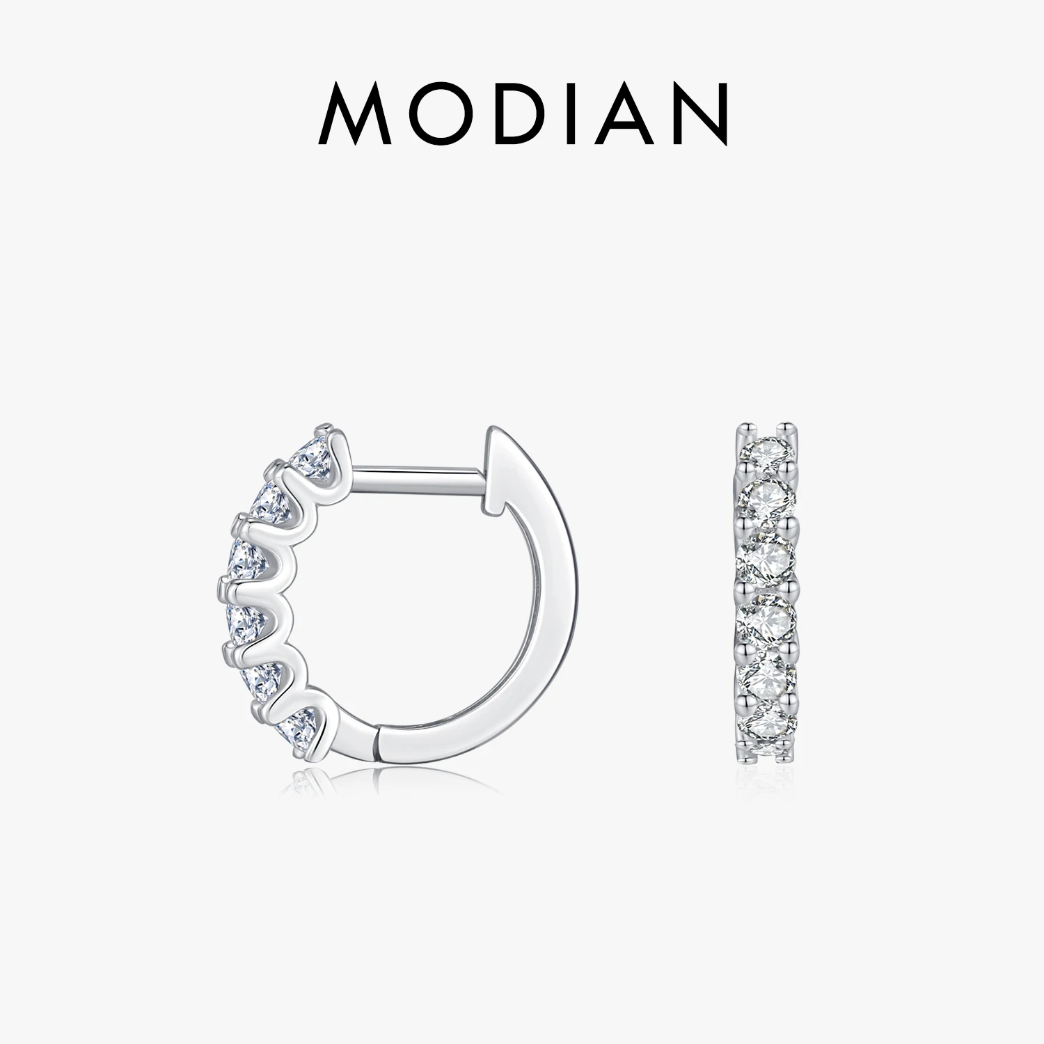 MODIAN D 컬러 Moissanite 작은 후프 귀걸이 여성을위한 925 스털링 실버 중공 스파클링 귀 버클 웨딩 파인 쥬얼리