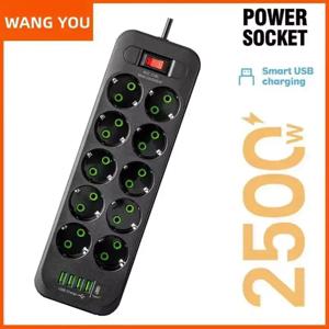 EU 플러그 AC 콘센트 멀티탭 연장 코드 전기 소켓 4개의 USB 포트 고속 충전 멀티프라이즈 네트워크 필터