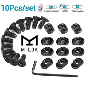 10Pcs M-LOK 나사 및 너트 교체 레일 MLOK 핸드 가드 레일 섹션 용 T-너트 나사 교체 세트 사냥 총 액세서리