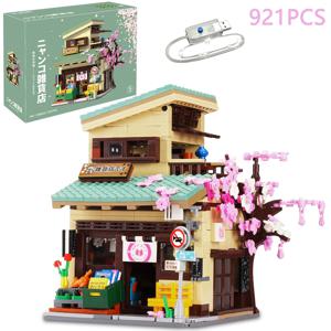 921PCS 고양이 식료품점 빌딩 블록 창의적인 도시 거리 풍경 MOC 모델 블록 세트 조명 포함 어린이 교육용 장난감 선물