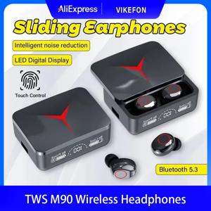 M90 TWS 블루투스 5.3 이어폰 무선 헤드폰 터치 컨트롤 게이밍 헤드셋 HIFI 스테레오 사운드 노이즈 감소 마이크 포함
