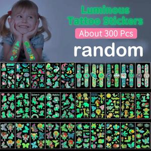 10pcs 어린이 빛나는 문신 스티커 어린이 글로우 바디 Paster 유니콘 나비 동물 공룡 인어 만화 스티커 선물