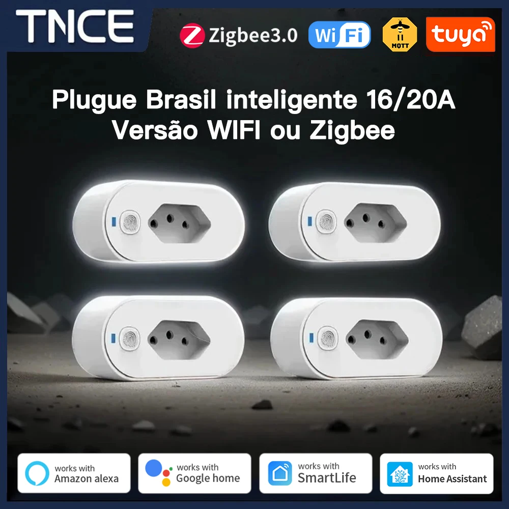 TNCE Tuya 브라질 플러그 16/20A WiFi 또는 Zigbee, 전원 모니터가 있는 소켓, 스마트 라이프 APP 원격 제어, Google 홈 Alexa용 음성