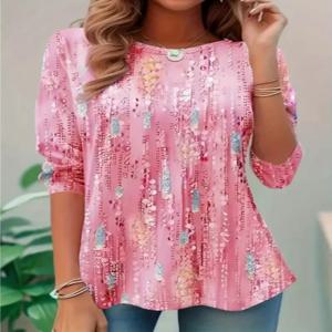 플러스 사이즈 1XL-5XL 여성 패션 라운드 넥 쿼터 슬리브 티셔츠 여성 캐주얼 탑 봄 여름 유행 티셔츠