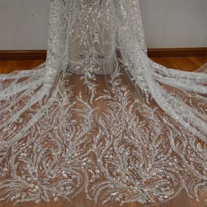 하이 퀄리티 실버 스팽글 구슬 자수 꽃 스타일 메쉬 웨딩 원피스, DIY 레이스 원단