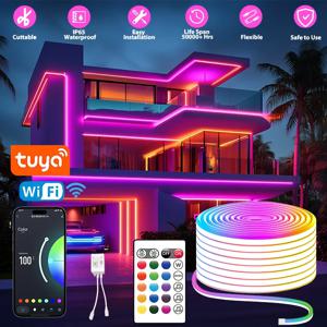 Tuya 스마트 라이프 WiFi LED 네온 라이트 스트립 30M 24V 라이트 스트립 RGB 네온 사인 테이프 Alexa TV 홈 야외 장식 조명과 함께 작동
