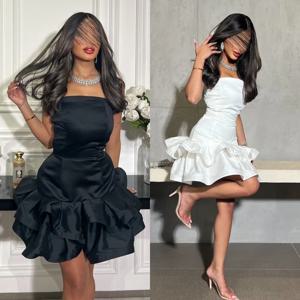 맞춤형 하이 퀄리티 우아한 플리츠 구김 티어드 A 라인 스트랩리스 짧은 드레스, 맞춤형 행사 드레스, 모던 스타일 패션