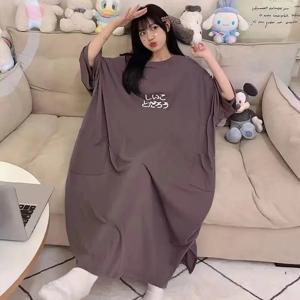 플러스 사이즈 여성용 루즈 티셔츠, 원피스 레이디 의류, 오버사이즈 반팔, 캐주얼 롱 드레스, 150kg, 크고 부드러운 여름