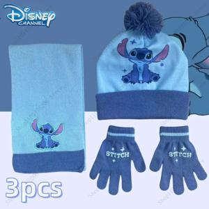 3 개/대 디즈니 스티치 가을, 겨울 어린이 얼음과 눈 엘사 만화 스카프 모자 장갑 3 피스 따뜻한 소년 소녀 어린이 모자